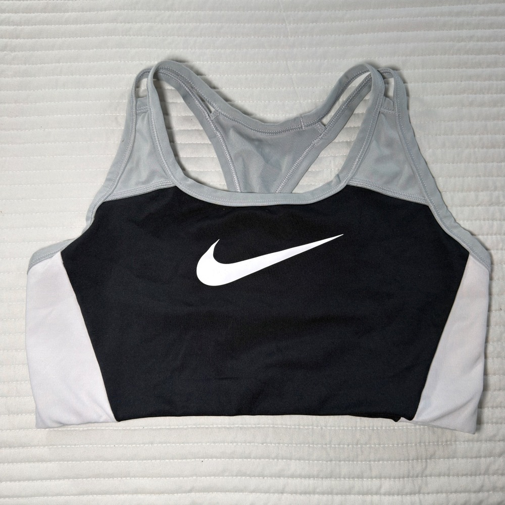 Nike Sports Bra Womens XL Black Grey Excellent Colorblock Racerback Gym Top